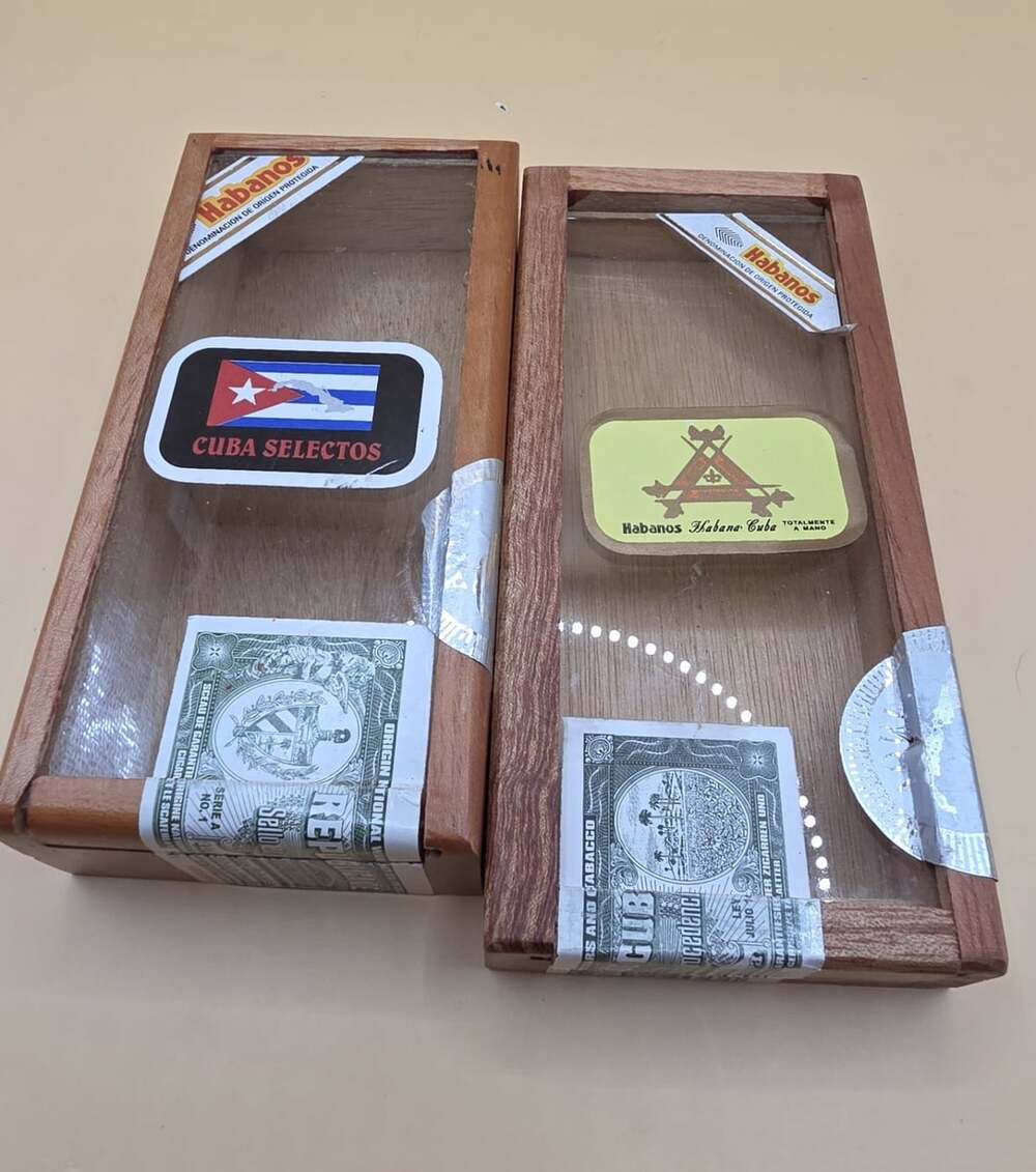 2 Habano Empty Wood Cigar Box Glass Lid Lot